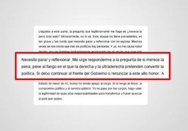 La carta íntegra «Me urge responderme a la pregunta de si merece la pena»