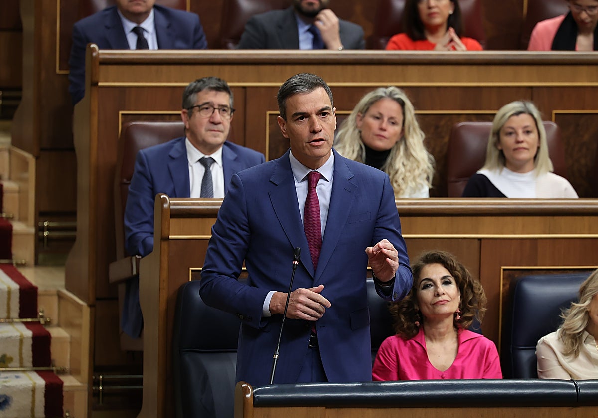 El presidente del Gobierno, Pedro Sánchez, este miércoles en el Congreso