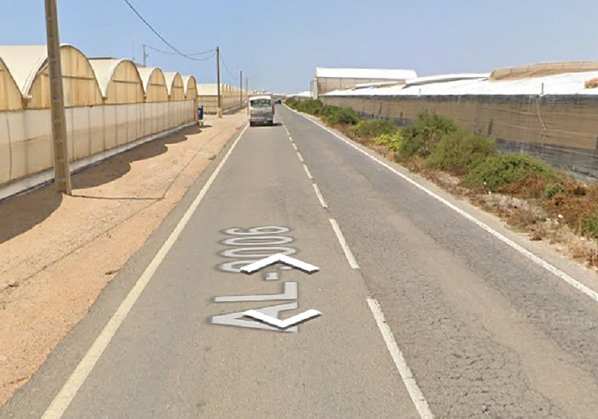 Carretera AL-9006 donde se ha producido el siniestro mortal en El Ejido (Almería).