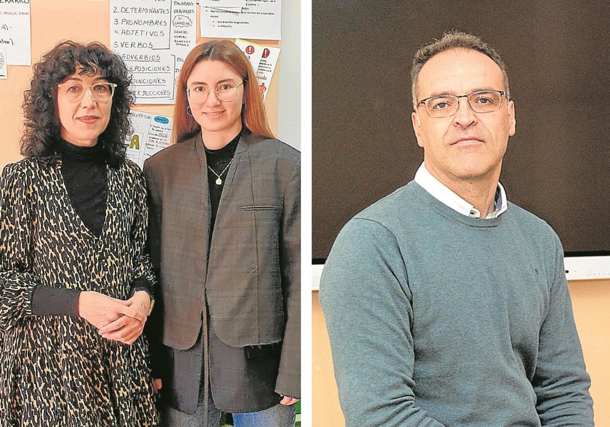 Mariola Rodríguez, junto a su compañera de refuerzo este curso, y Jesús Niño, orientador del IES Arca Real de Valladolid