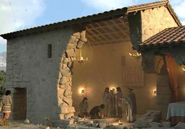 Recreación de la iglesia visigoda y las tumbas del interior, en El Boalo