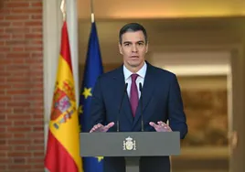 El presidente del Gobierno, Pedro Sánchez, durante su comparecencia en Moncloa