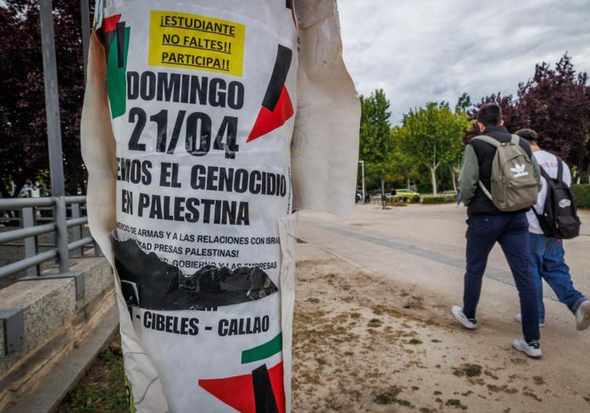 Cartel que anuncia una manifestación propalestina en Madrid