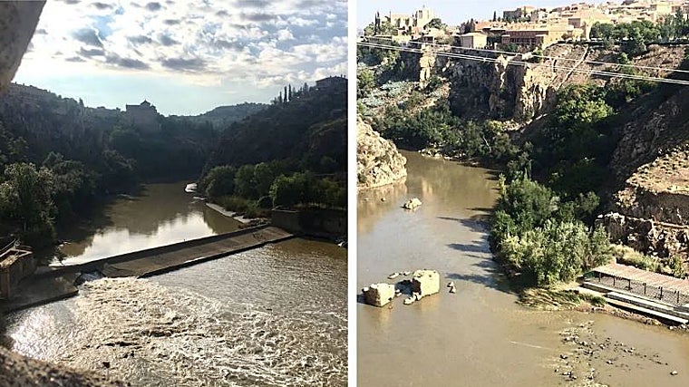 En septiembre de 2023, la situación era similar a la de ahora tras la rotura del azud de Santa Ana. A la derecha, en los molinos de Daicán, el cauce era también muy bajo