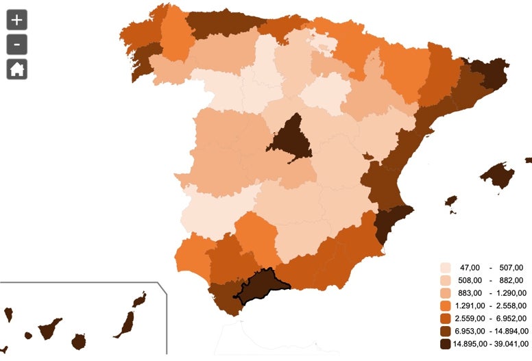 Mapa de viviendas turísticas en España