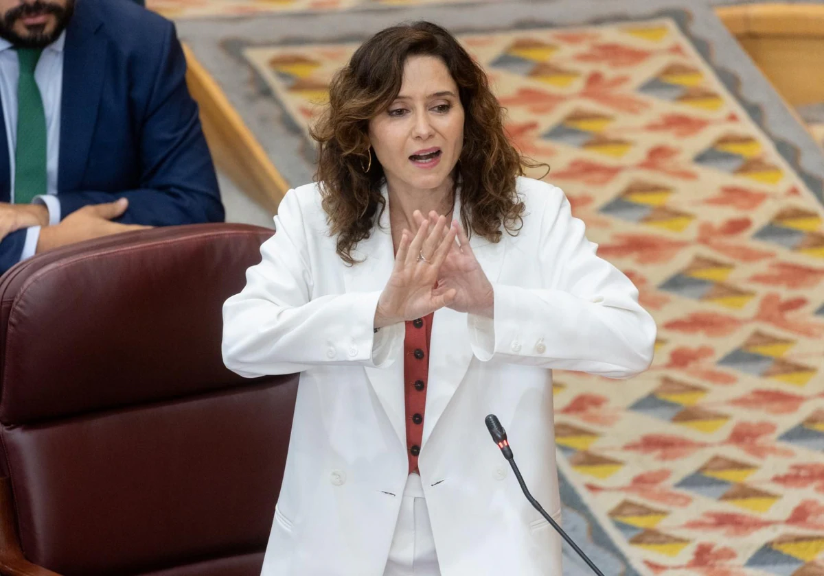 La presidenta de la Comunidad de Madrid, Isabel Díaz Ayuso, en el Pleno de la Asamblea