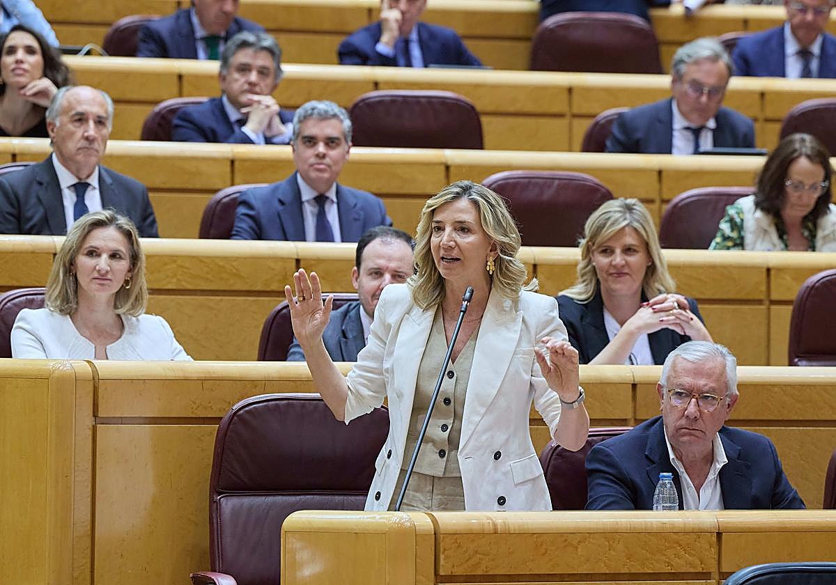 Alicia García, portavoz del PP en el Senado, durante una sesión de control al Gobierno