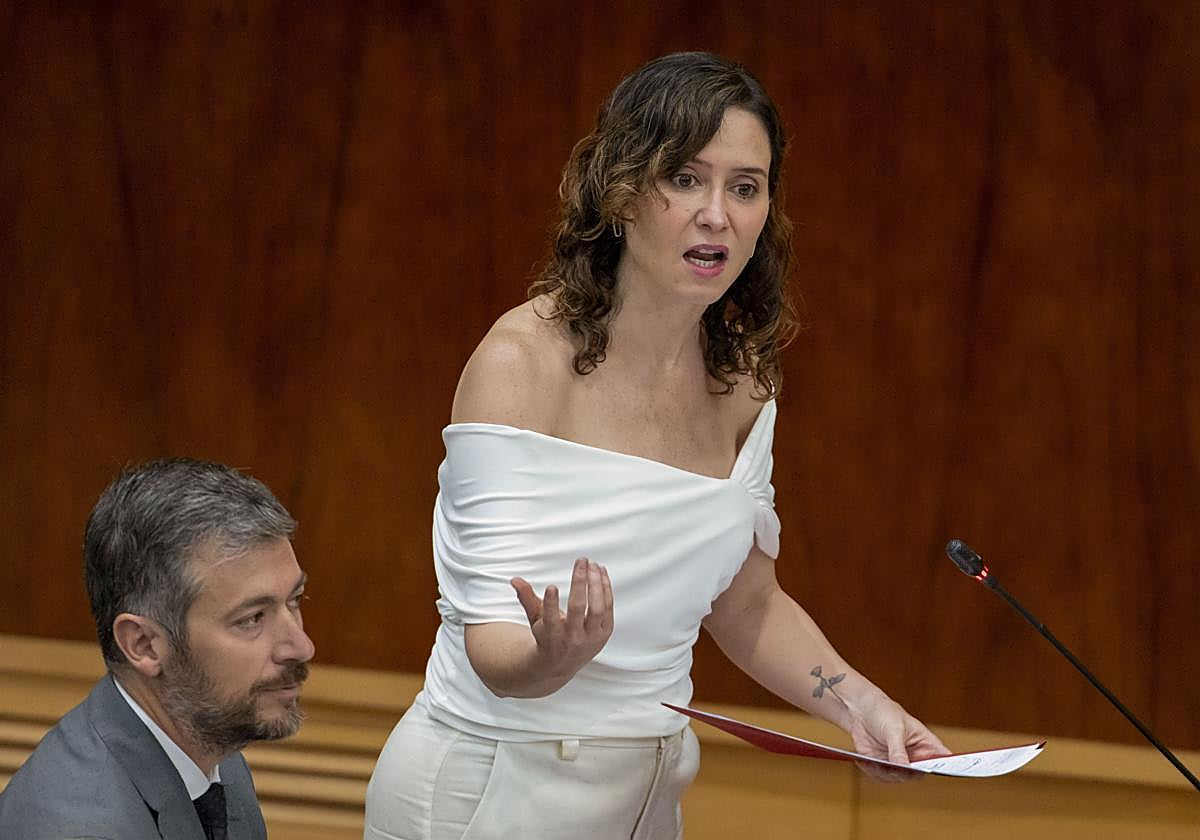 La presidenta de la Comunidad de Madrid, Isabel Díaz Ayuso, en la Asamblea