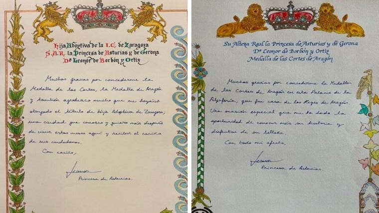Las firmas de la Princesa Leonor en el libro de la Aljaferia y en el del Ayuntamiento