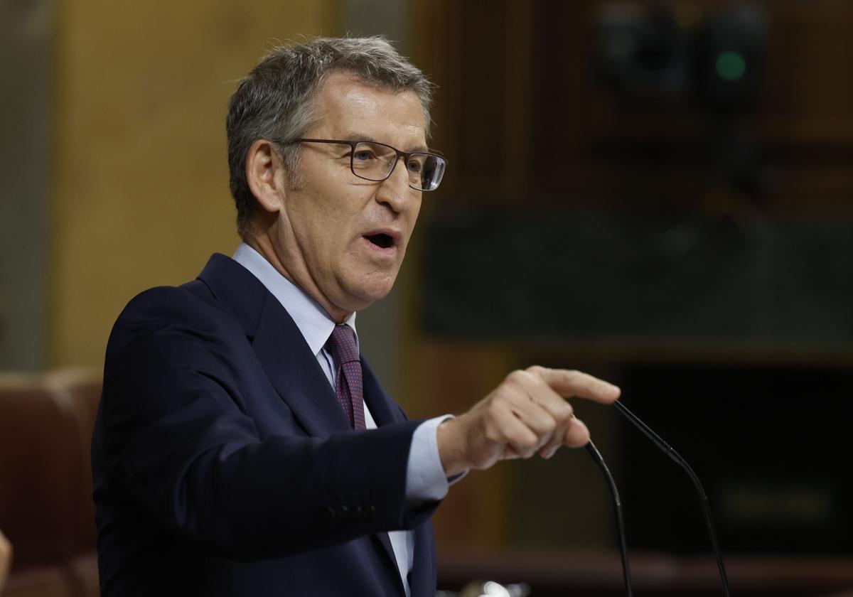 Alberto Núñez Feijóo, durante su respuesta al presidente del Gobierno