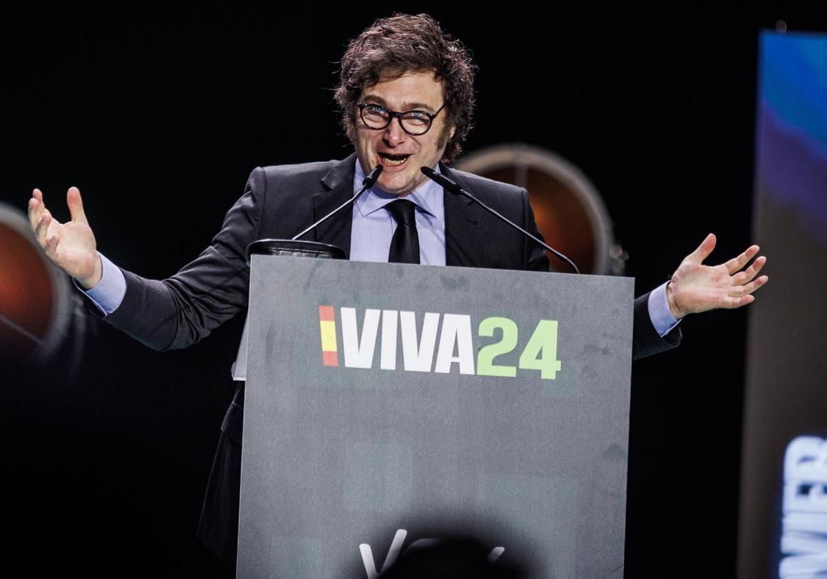 El presidente de Argentina, Javier Milei, en la convención de Vox Viva 24 en Vistalegre