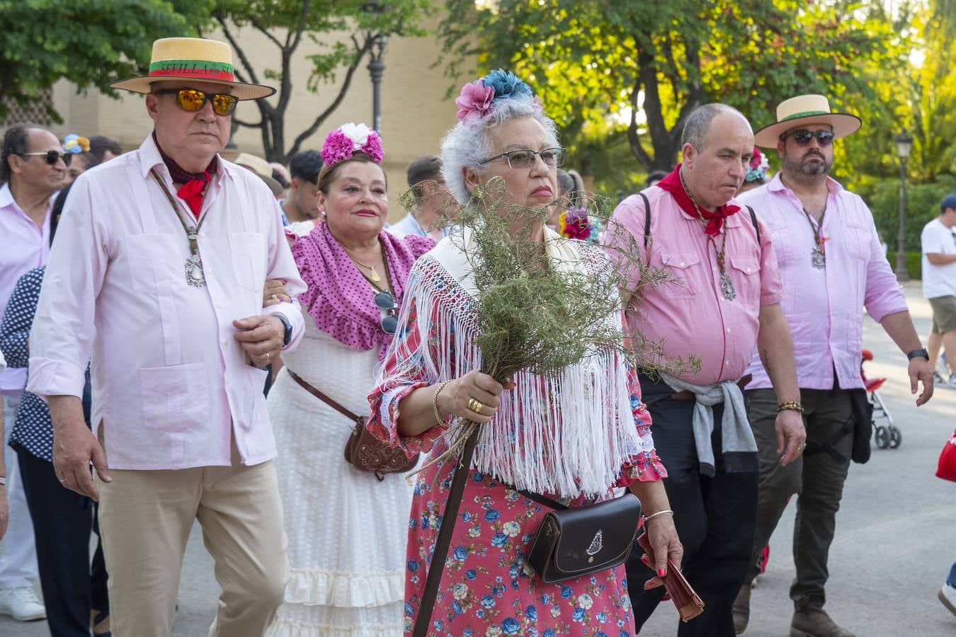 La hermandad del Rocío de Sevilla Sur durante su llegada a Sevilla