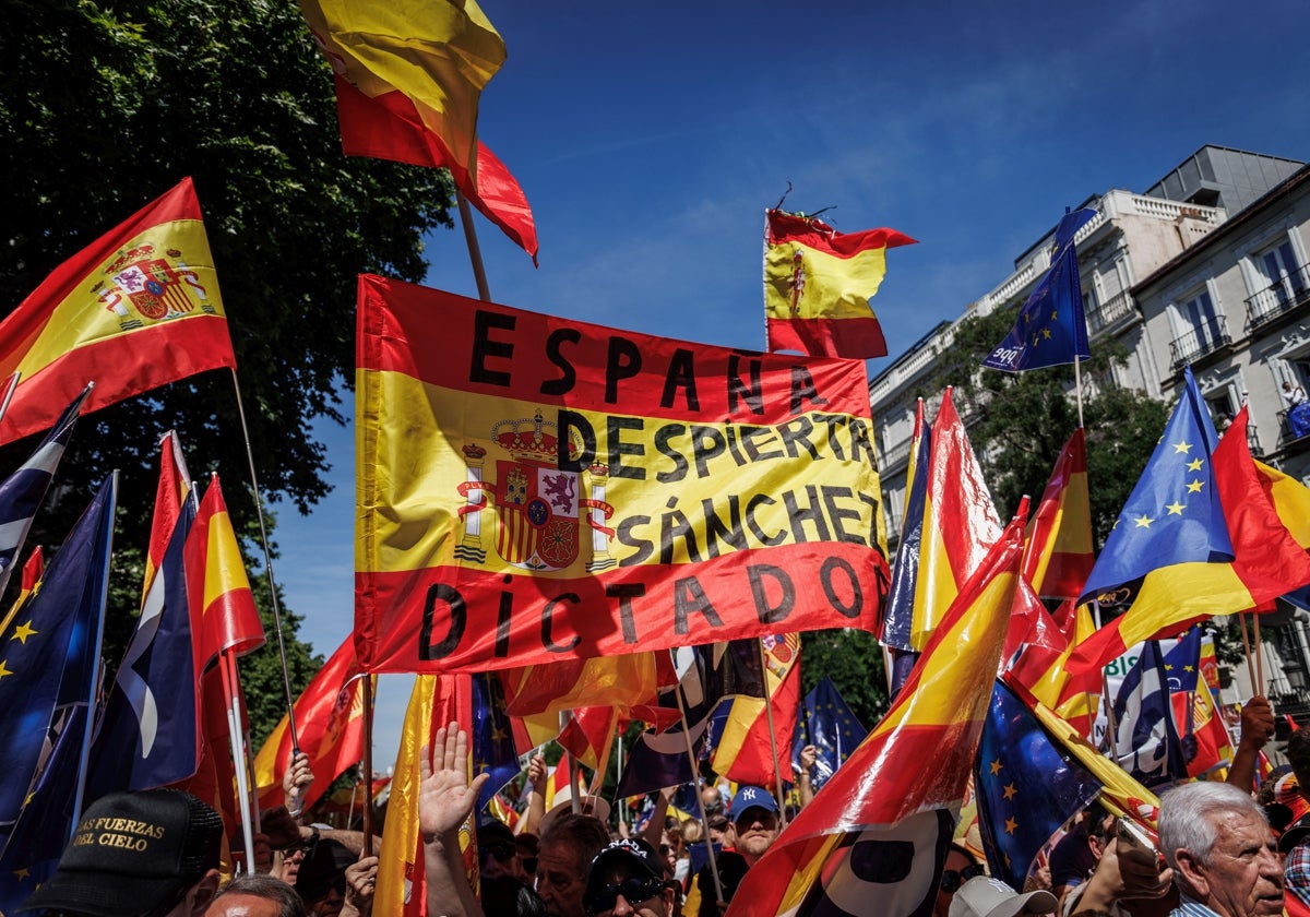 Imagen de la manifestación contra la amnistía, este domingo, en Madrid