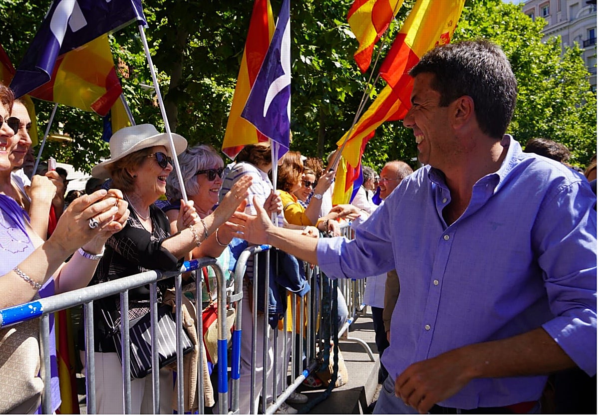 Imagen de Carlos Mazón tomada en el acto organizado este domingo por el PP en Madrid