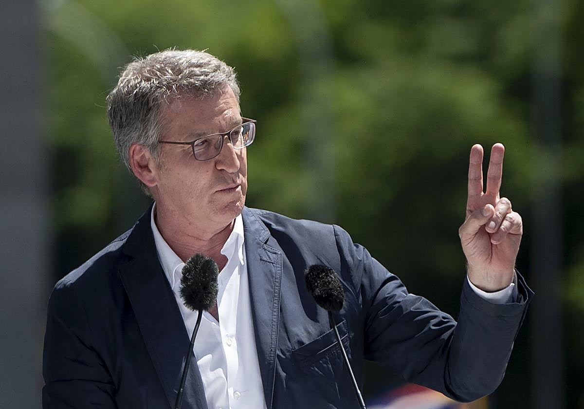 Alberto Núñez Feijóo, durante un mitin de la campaña de las europeas