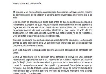 Consulta la carta íntegra de Pedro Sánchez tras la citación de Begoña Gómez