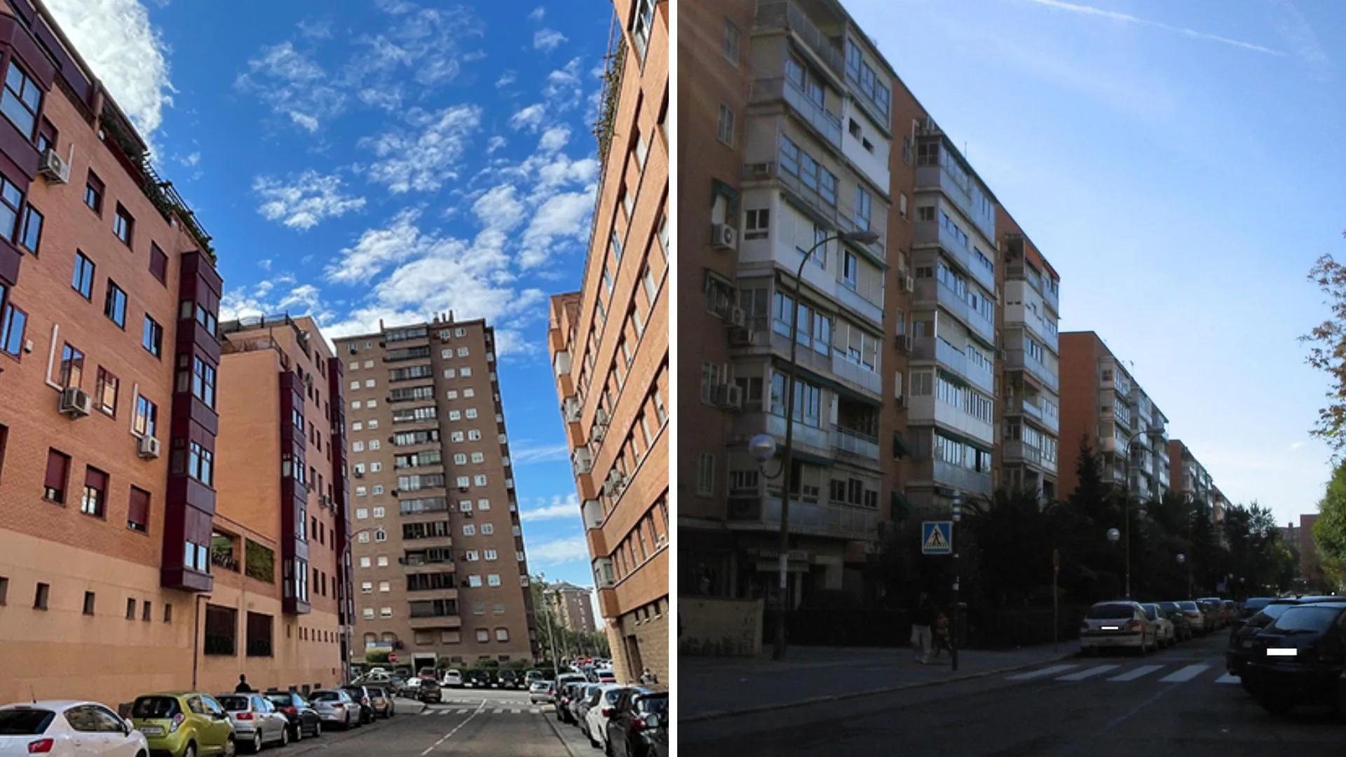 A la izquierda, el barrio Rosas (San Blas-Canillejas). A la derecha, el barrio Los Ángeles (Villaverde)