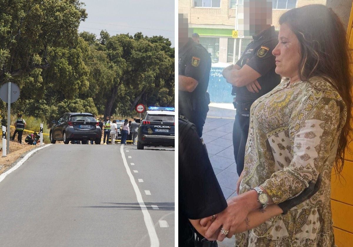 La conductora, ya detenida. A la izquierda, la escena del crimen