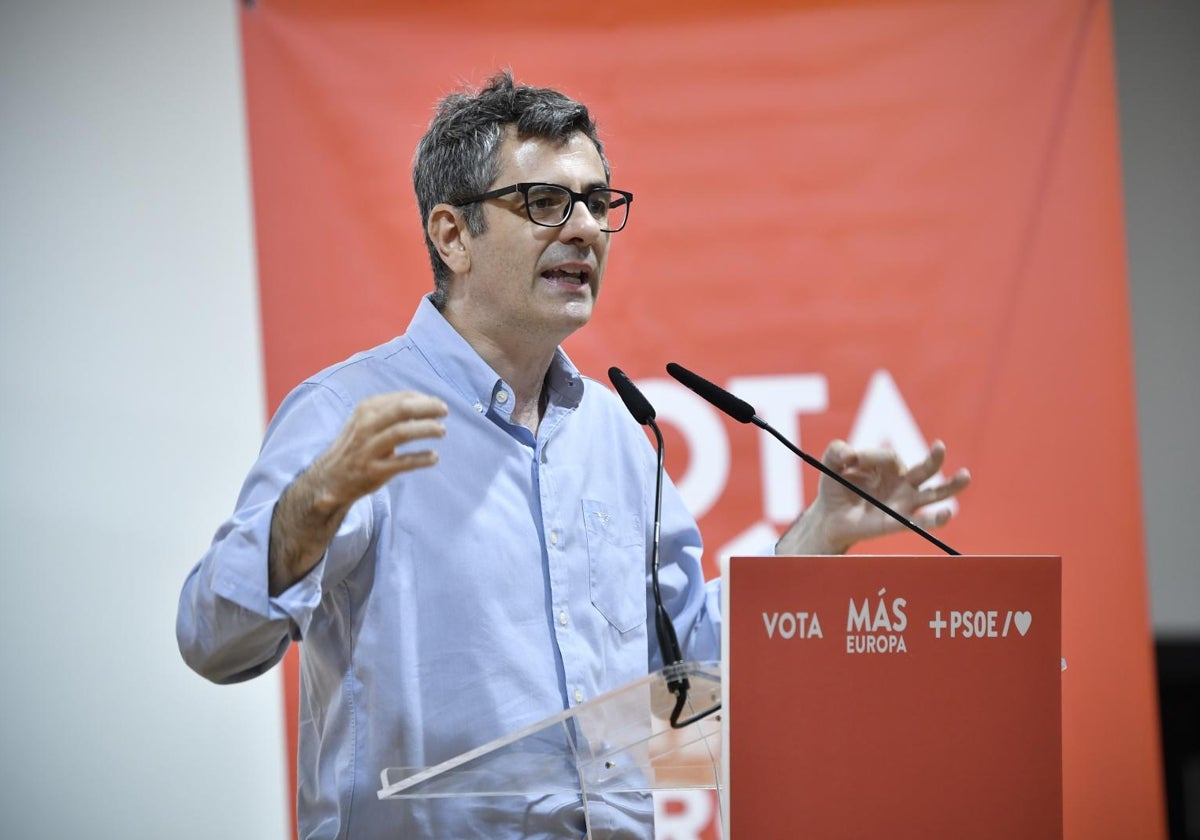 El ministro de Presidencia, Justicia y Relaciones con las Cortes, Félix Bolaños, en un acto del PSOE