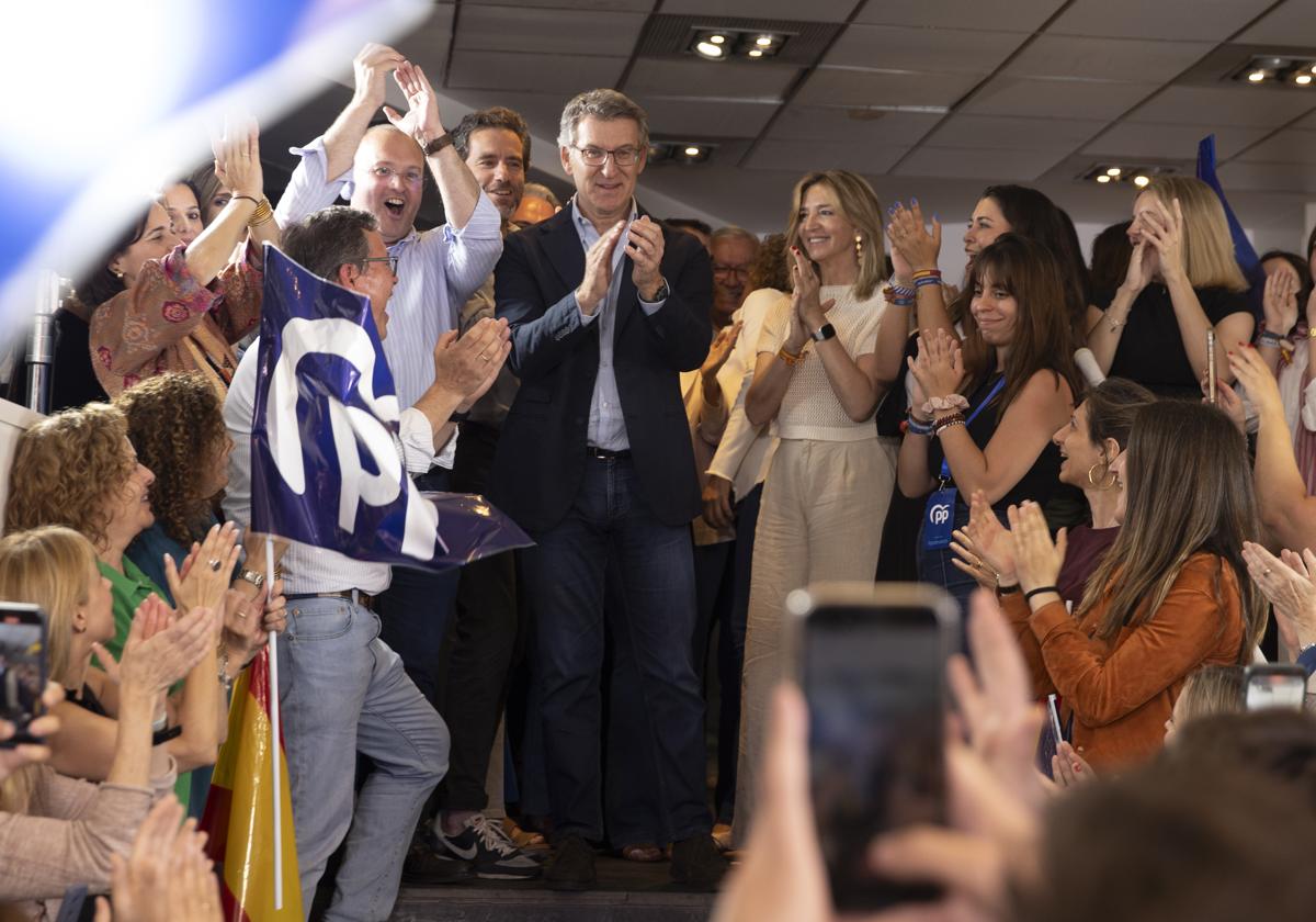 Alberto Núñez Feijóo, en Génova, tras conover la victoria del PP en las eleccioens europeas