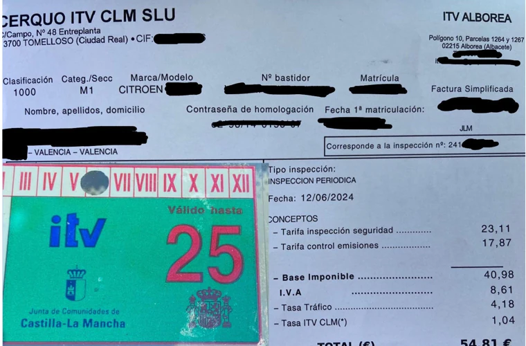Certificado de la ITV de un valenciano que se desplazó a Alborea (Albacete)