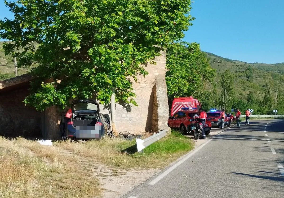 Los agentes de la Policía Foral de Navarra acude al lugar del accidente