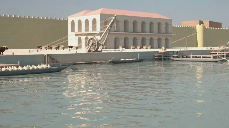 Recreación del puerto fluvial de Córdoba en la época romana