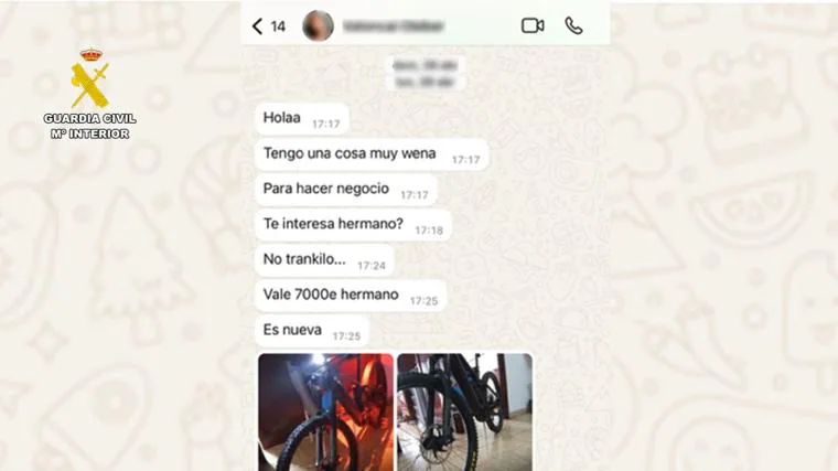 Captura de whatsapp de la transacción de la bicicleta robada