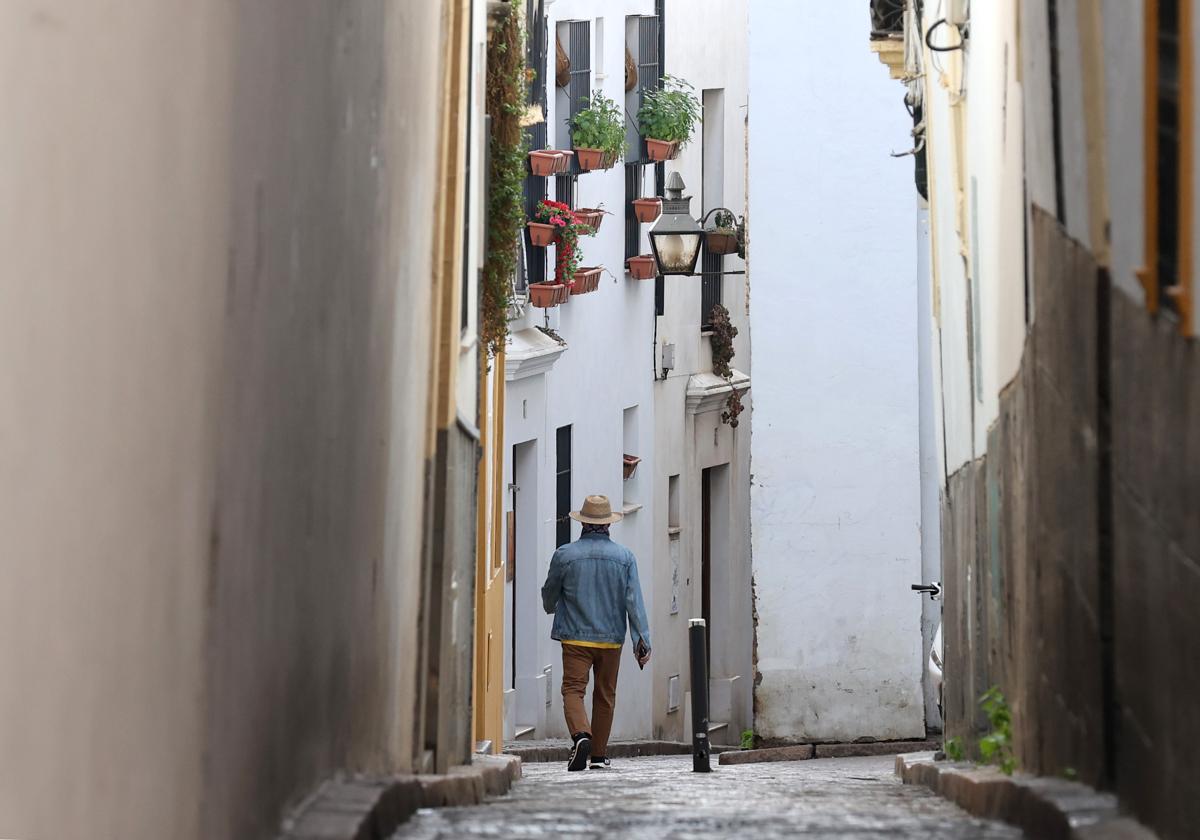 Un hombre pasea por una calle del Casco de Córdoba