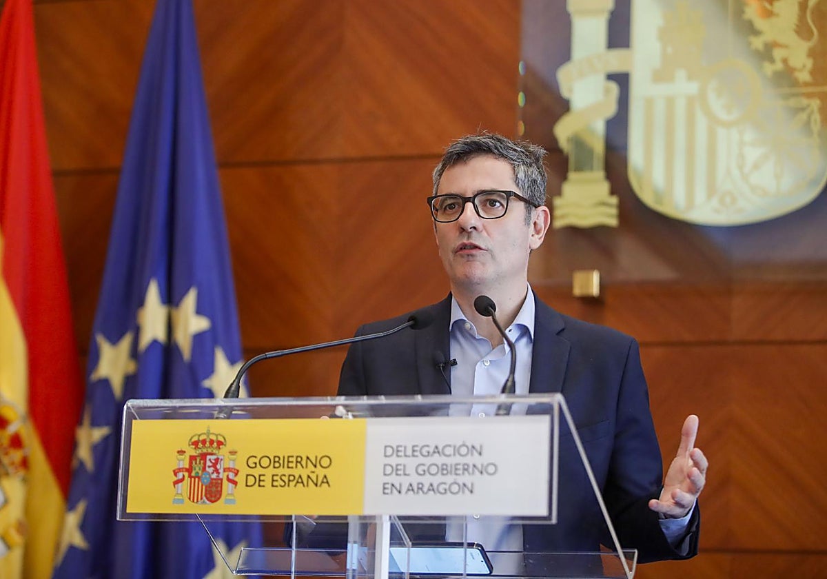 El ministro de la Presidencia, Justicia y Relaciones con las Cortes, Félix Bolaños, este viernes, en Zaragoza