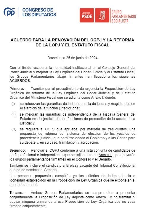 Imagen - Consulta el acuerdo íntegro firmado por PSOE y PP para la renovación del CGPJ