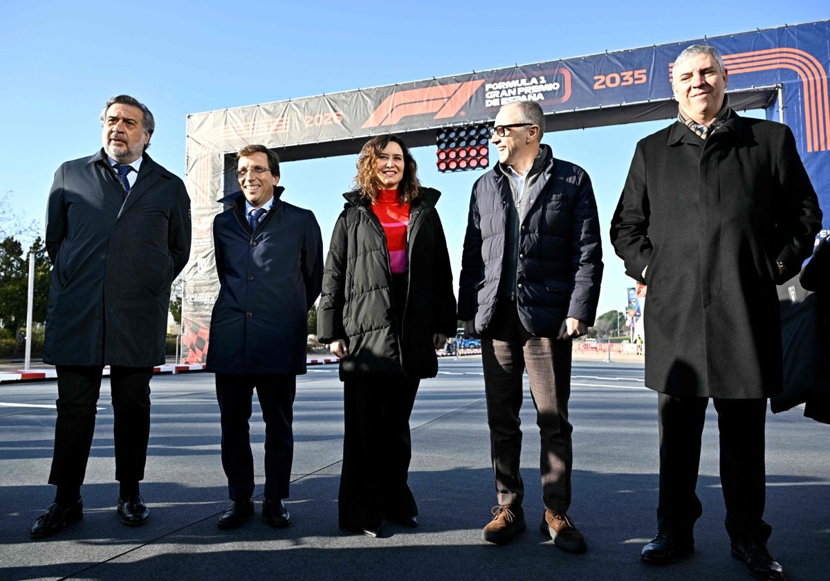 Foto de las autoridades madrileñas, de Ifema y la Fórmula 1, el pasado enero, en la presentación del Gran Premio de España 2026-2035