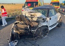 Una mujer resulta herida tras «volar» un coche e impactar contra otro en la A-62 en Valladolid