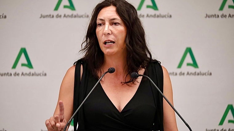 La consejera de la Junta de Andalucía, Loles López, en la rueda de prensa ofrecida en la mañana de este martes