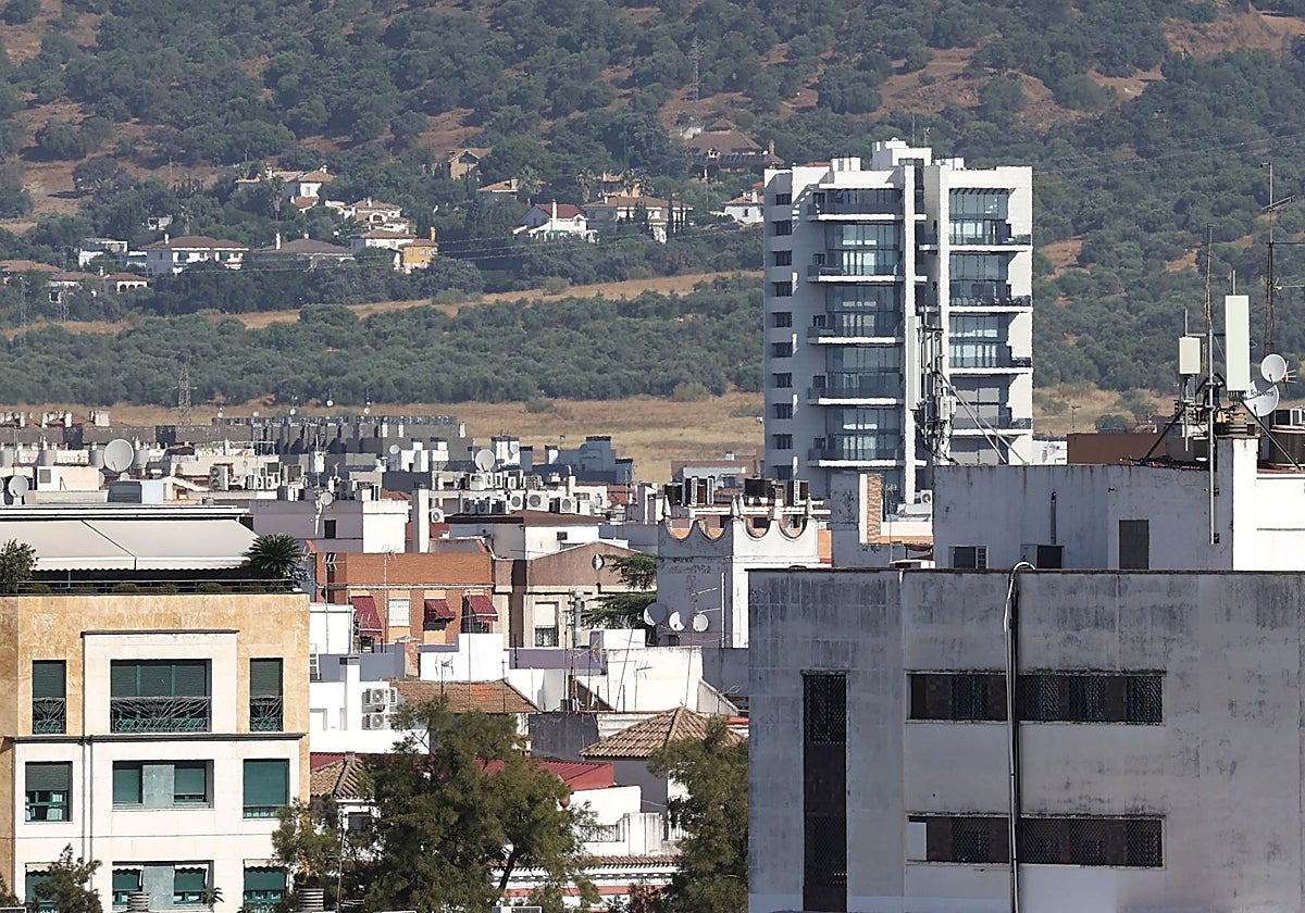 La Torre del Agua sobresale entre el resto de edificios de su entorno en Córdoba