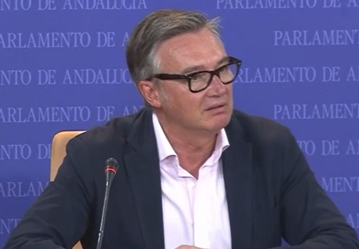 Gavira, durante la rueda de prensa en el Parlamento