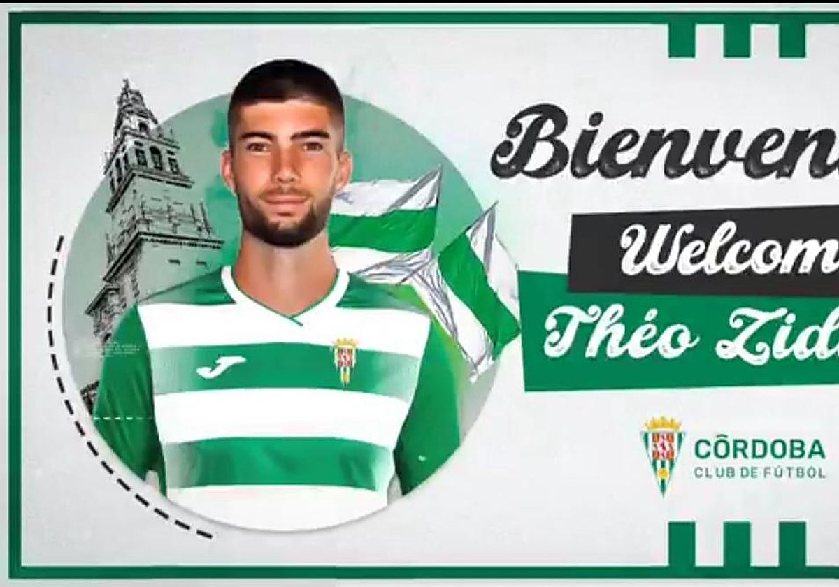 Imagen del anuncio de Theo Zidane en las redes del Córdoba CF