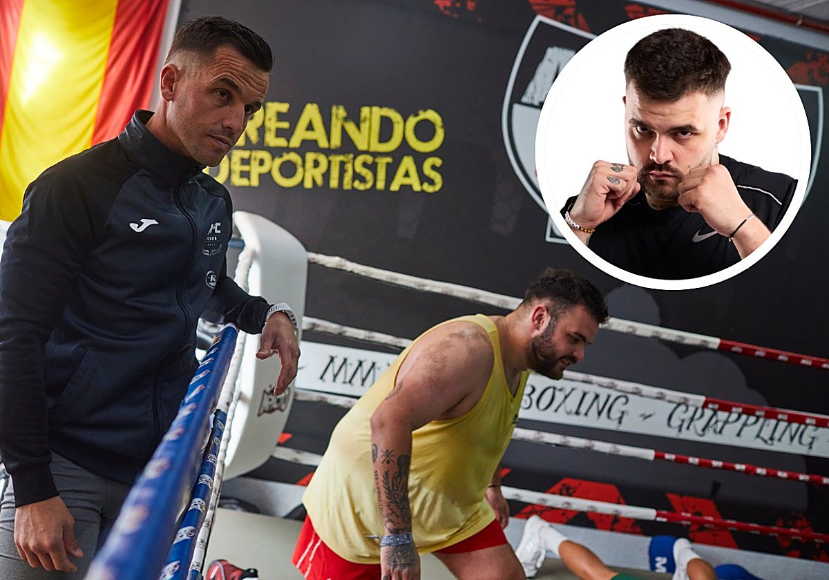 En la imagen grande: Guanyar (de amarillo), junto a su entrenador Mario Alonso, en el AFC de Villalba. En el círculo, Guanyar