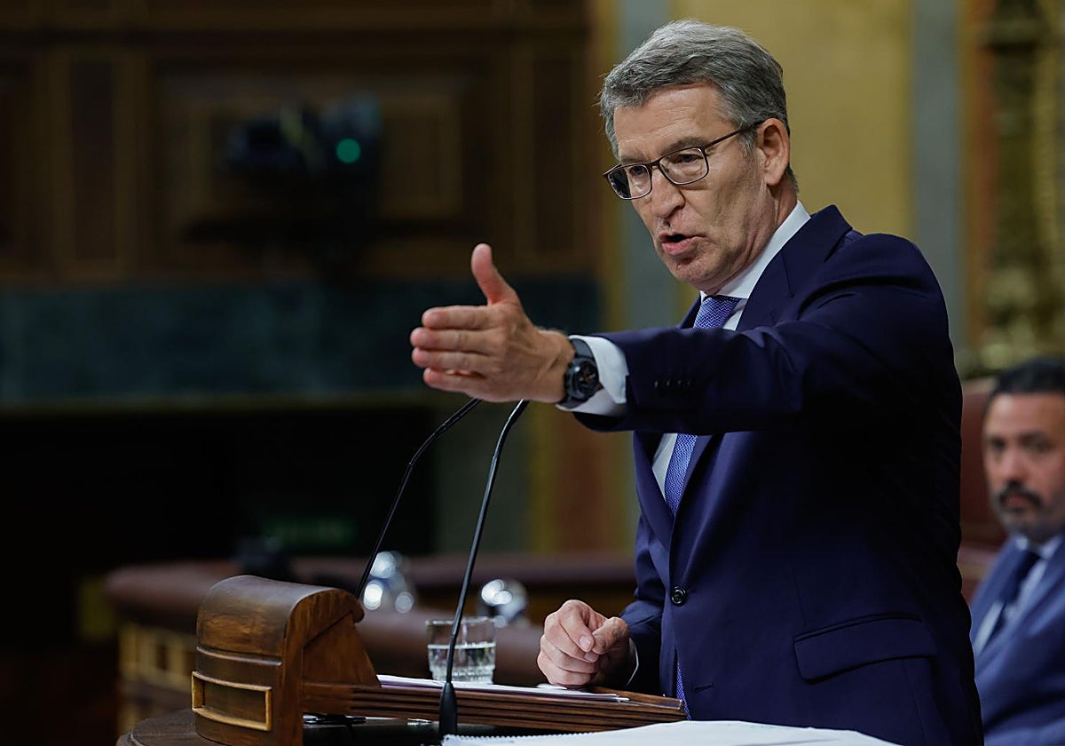 El líder del PP, Alberto Núñez Feijóo, ayer miércoles en el Congreso