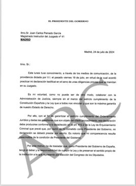 Imagen - La carta del presidente del Gobierno al juez Peinado