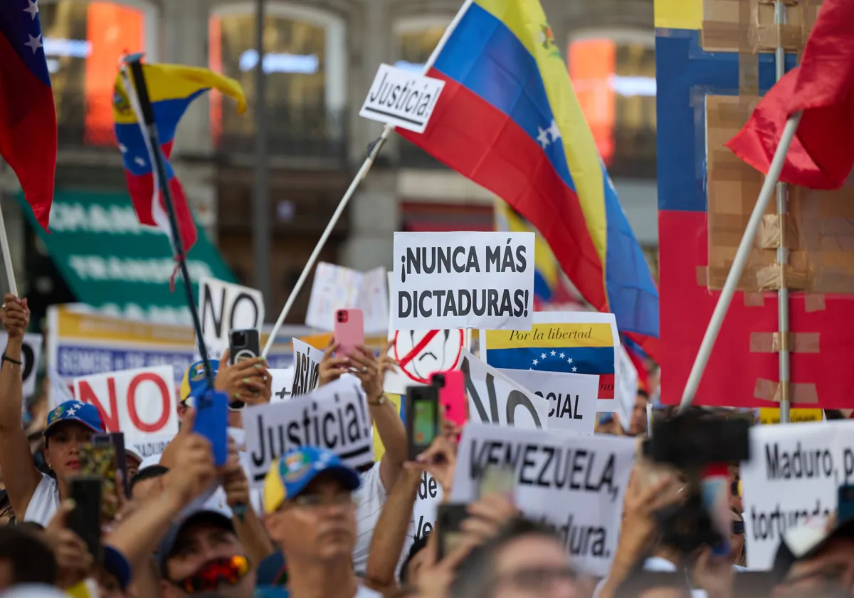 Protesta contra el Gobierno de Nicolás Maduro el pasado sábado en Madrid