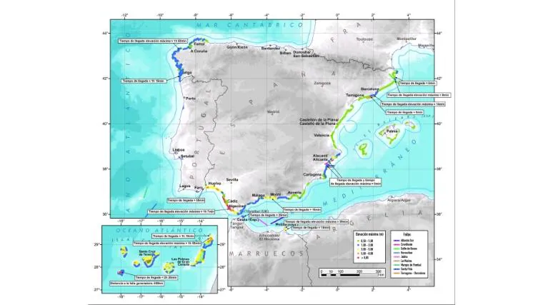 Mapa de peligrosidad de tsunamis en las costas españolas