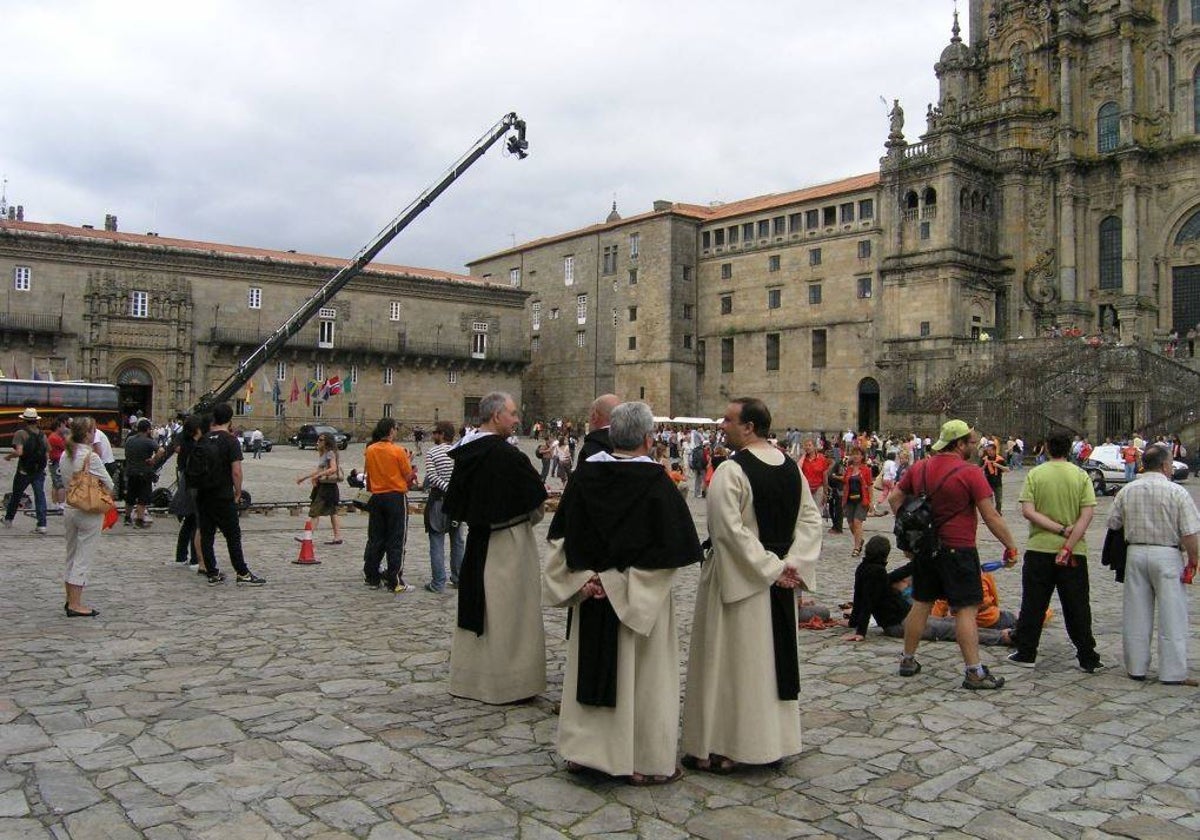 Rodaje de una producción audiovisual en el Obradoiro, en Santiago (archivo)