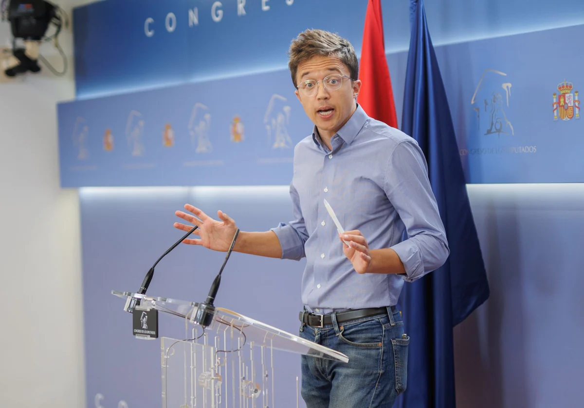 Íñigo Errejón, portavoz de Sumar en el Congreso, este martes en la sala de prensa