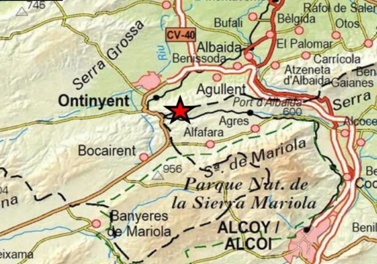 Mapa con el epicentro del terremoto difundido por el Instituto Geográfico Nacional (IGN)