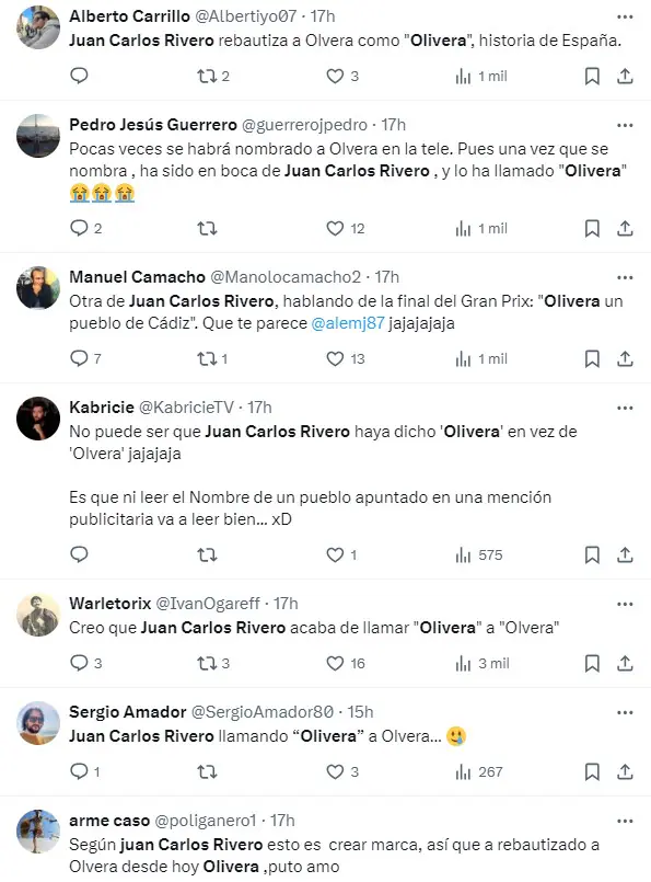 Algunos comentarios en redes sociales sobre el error de Juan Carlos Rivero