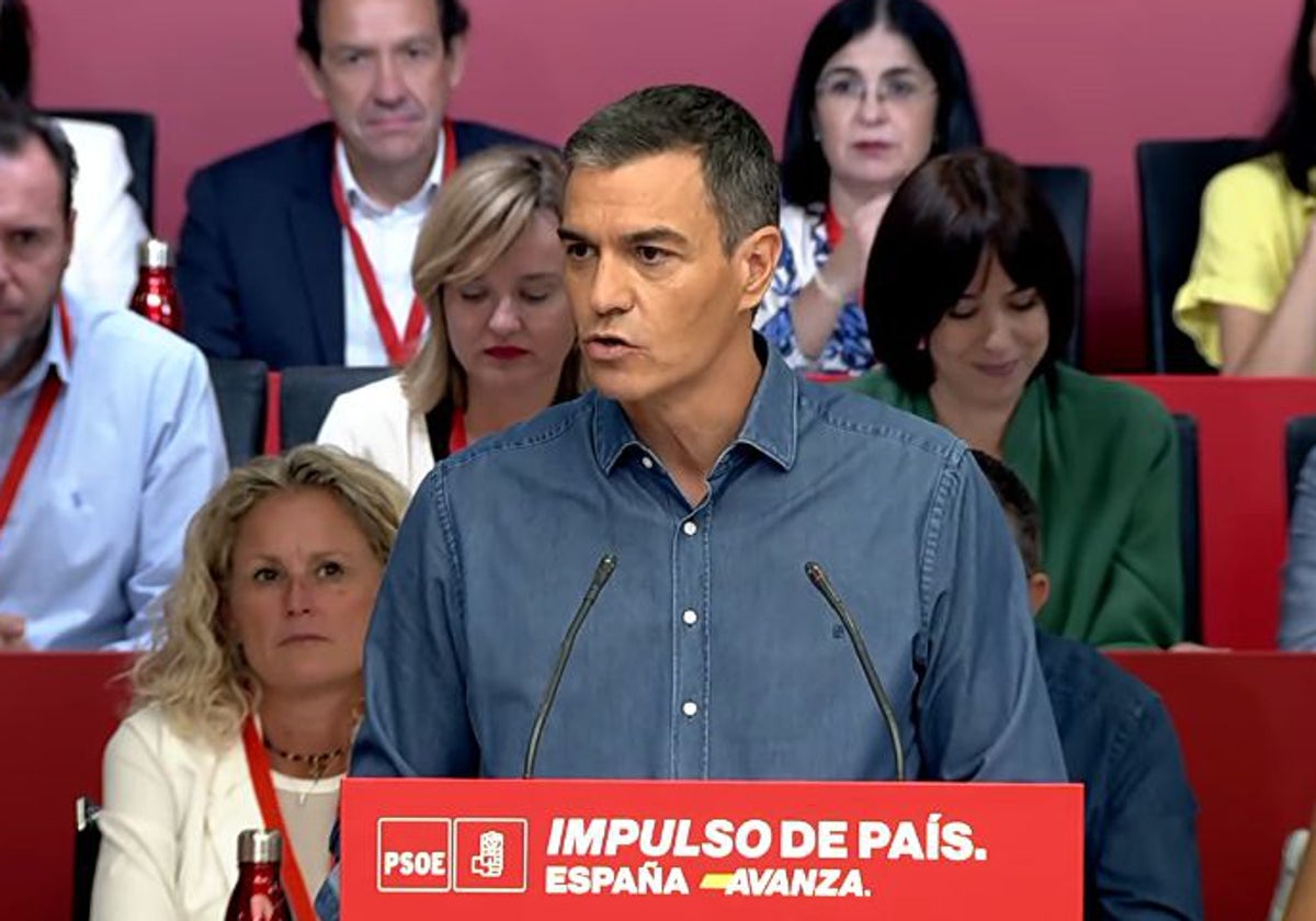 El presidente del Gobierno, Pedro Sánchez, durante su discurso en el Comité Federal del PSOE