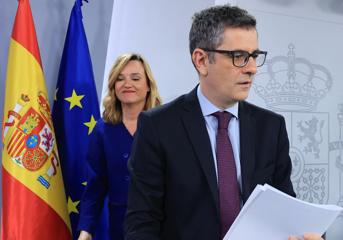 Pilar Alegría y Félix Bolaños, en una reciente rueda de prensa tras el Consejo de Ministros