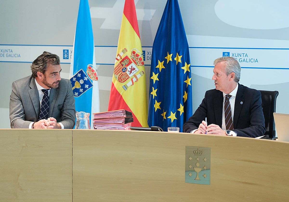 Alfonso Rueda, este lunes en el Consello de Goberno de la Xunta, en Santiago