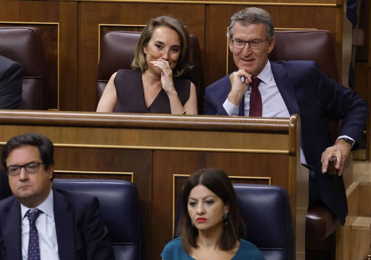 Alberto Núñez Feijóo, acompañado de Cuca Gamarra, durante la sesión de control en el Congreso